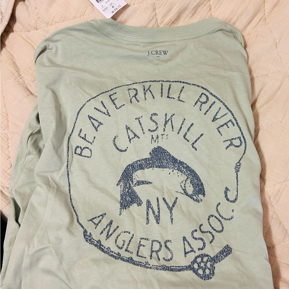 J.Crew mens Mint Green Anglers Graphic Tee xl